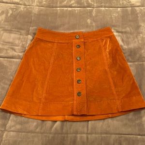 Madewell button up burnt orange velvet skirt